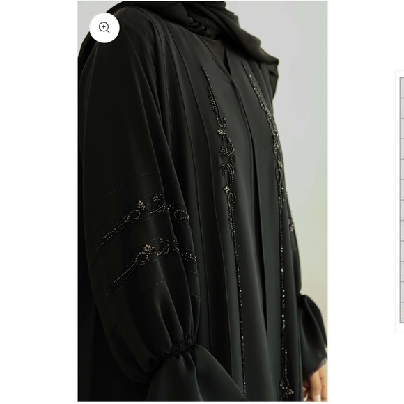 Classic black abaya embroidered sleeve ends and stone embellishment - Picture 2 of 10